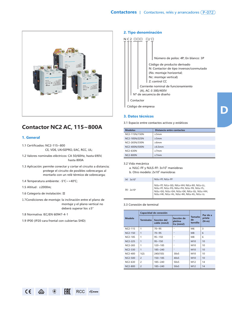 Contactores NC2 de Chint: Especificaciones | PDF | Relé | Electromagnetismo