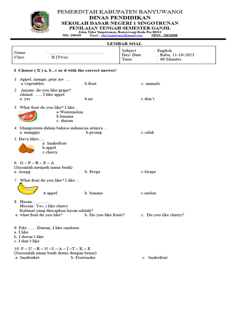 Pts Kelas 2 Ready Pdf Tropical Fruit Food Ingredients
