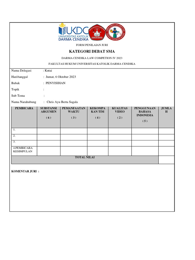 Form Penilaian Debat Pdf