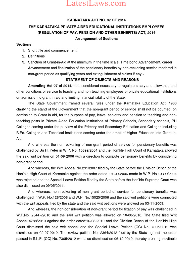 Karnataka private aided educational institutions employees regulation