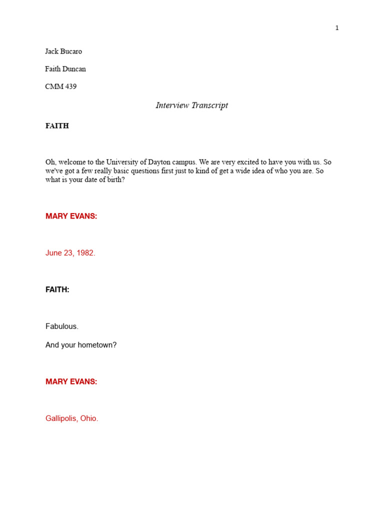 Mary Evans Interview Transcript | PDF