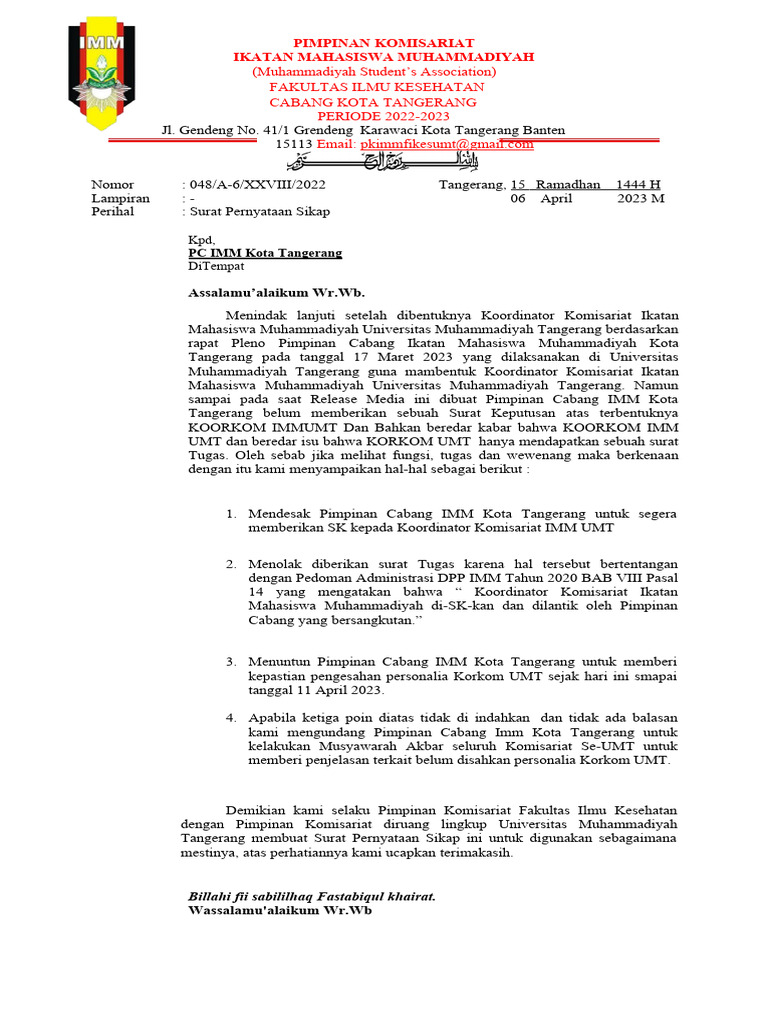 Surat pernyataan sikap para pejabat Dinkes Banten