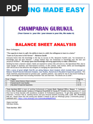 BALANCE SHEET ANALYSIS QUICK BOOKLET
