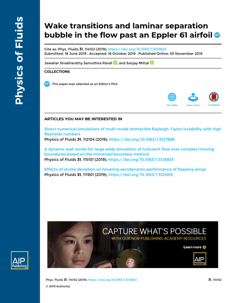 Wake Transition in Eppler 61 Airfoil | PDF | Lift (Force) | Airfoil