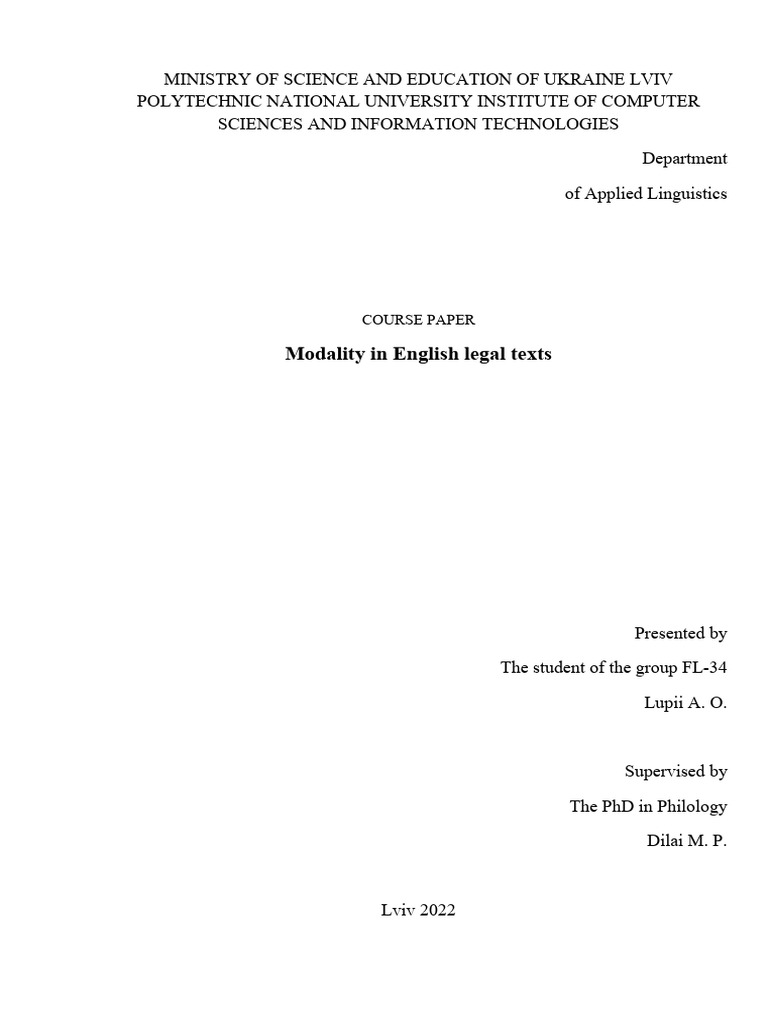 Course Paper - Lupii - FL-34 - Modality in English Legal Texts | PDF ...