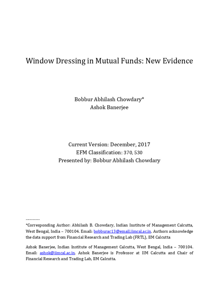 Window Dressing in Mutual Funds Download Free PDF Investment Fund