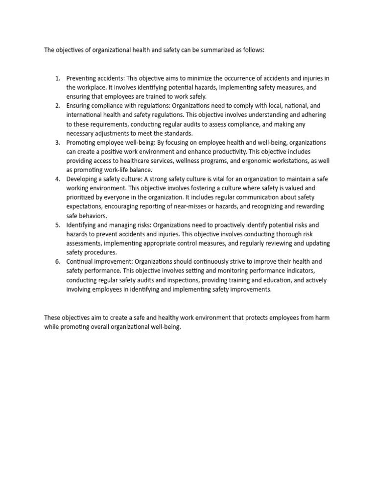 Objectives of Organisational Health and Safety 22 PDF