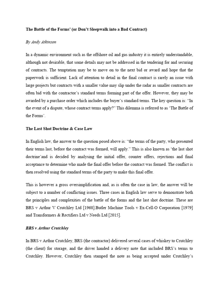 The Battle of The Forms | PDF | Offer And Acceptance | Contractual Term