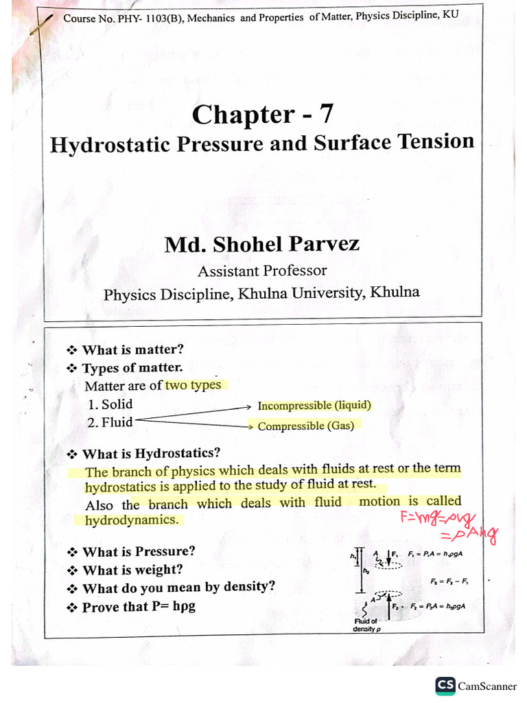 Hydrostatic Pressure and Surface Tension PDF
