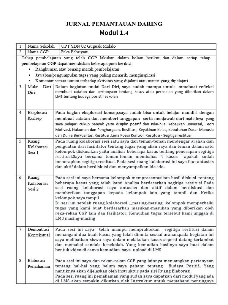 Jurnal Pembelajaran Daring CGP 2023 | PDF