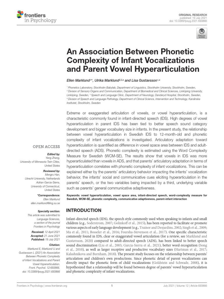 An Association Between Phonetic Complexity of Infa Download Free PDF