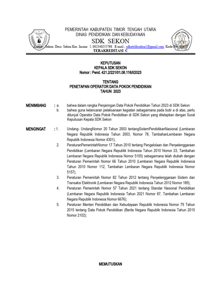 Sk Operator Sekolah 2023 Pdf