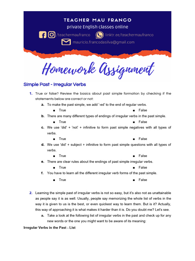 Irregular Verbs Past Simple Guide | PDF | Verb | Syntax