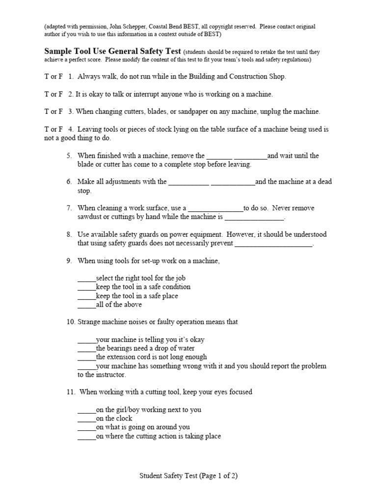 Sample Safety Test PDF