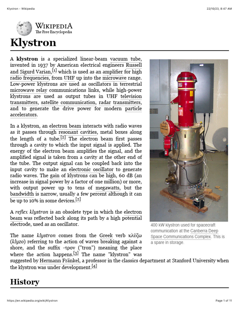 Klystron - Wikipedia | PDF | Electromagnetic Radiation | Electronic  Engineering