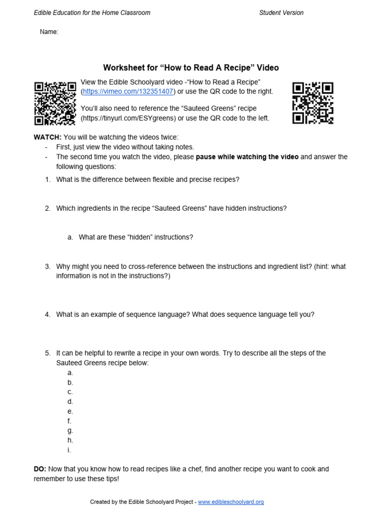 Understanding Recipe Instructions | PDF