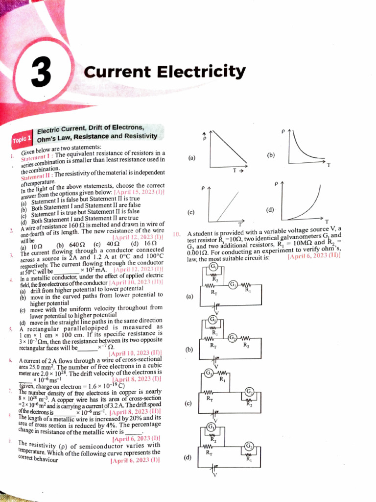 Current electricity pyqs pdf electrical resistance and