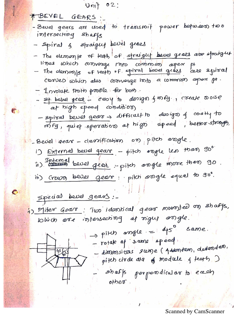 UNIT 2 HELICAL & BEVEL GEAR Handwritten Notes PDF