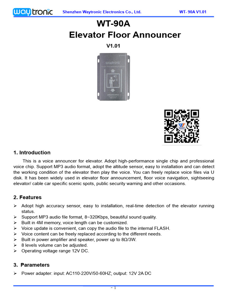 WT-90A Elevator Voice Announcer V1.01 | PDF | Computer File | Elevator
