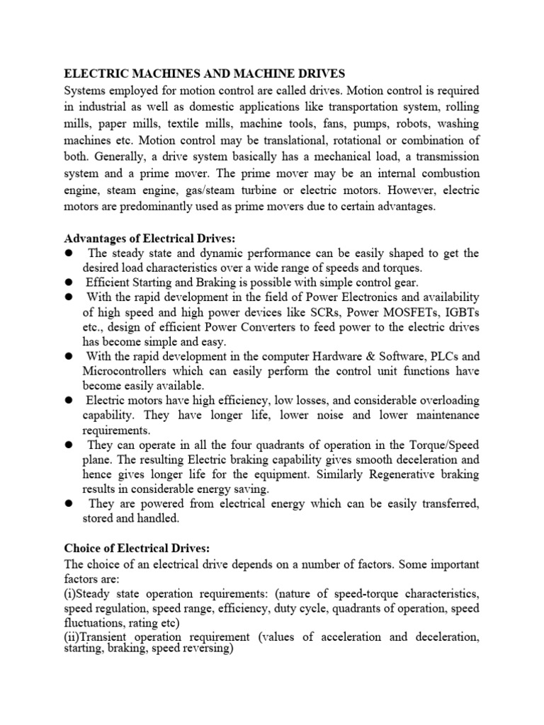 Machine Drives Lecture Notes Pdf Science Mathematics Computers