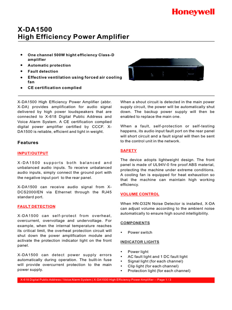 X Da1500 High Efficiency Power Amplifier PDF