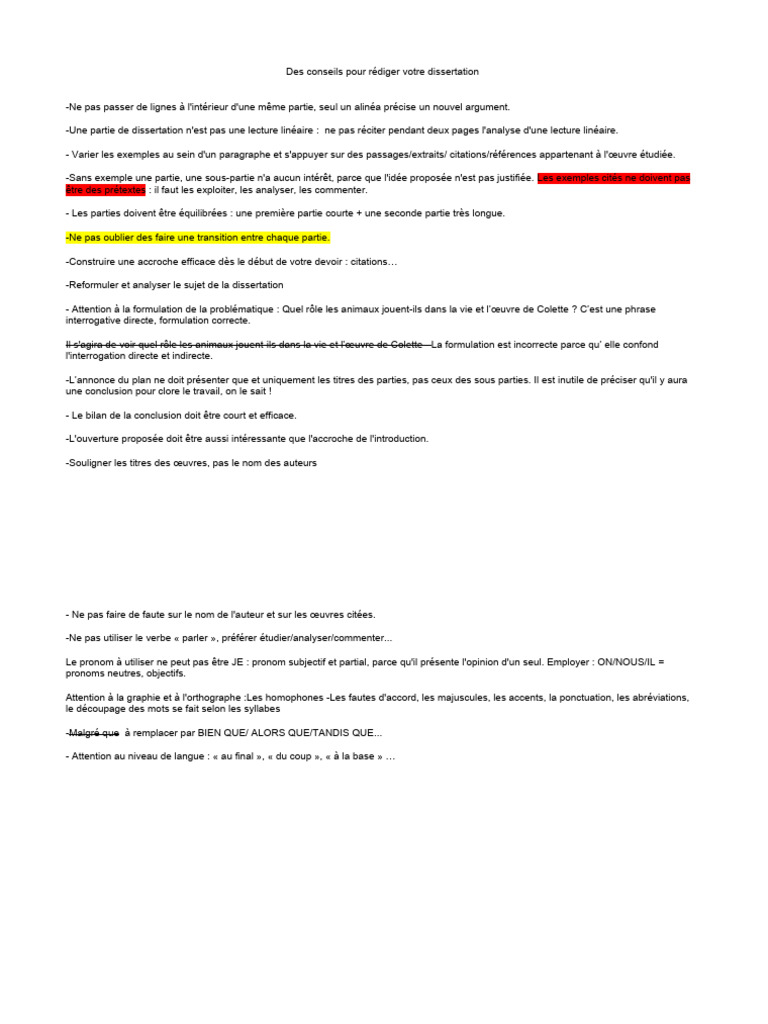 Conseils pour rédiger une dissertation efficace | PDF | Arts du langage ...