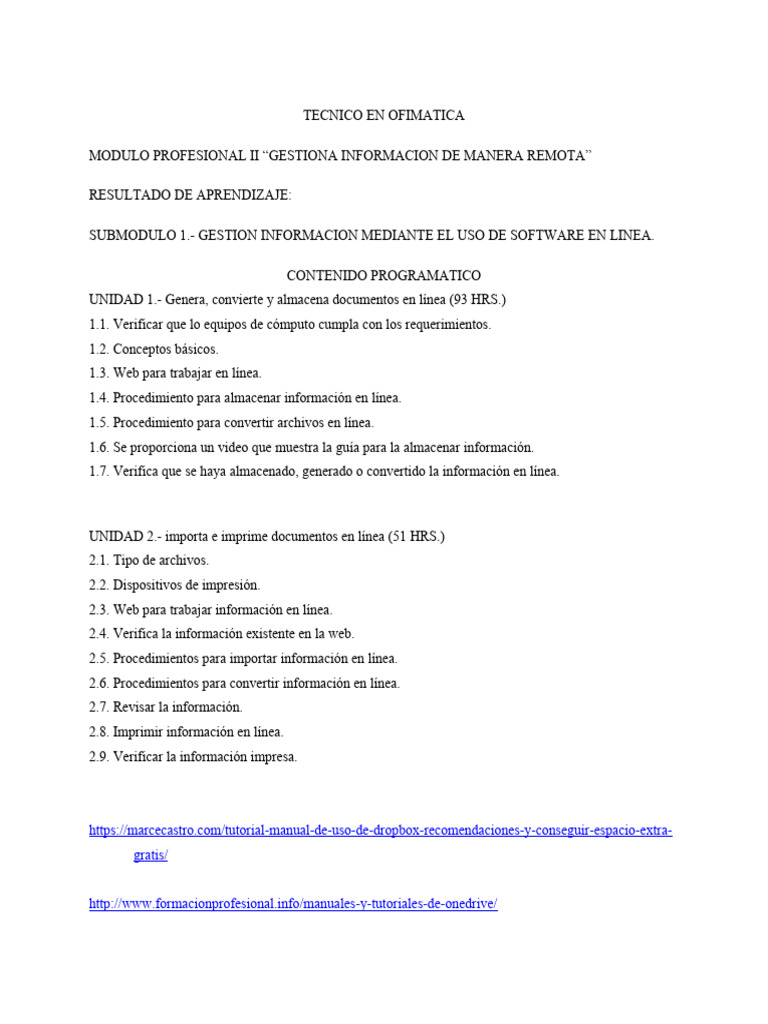 Programa Submodulo 1 Tecnico en Ofimatica | PDF