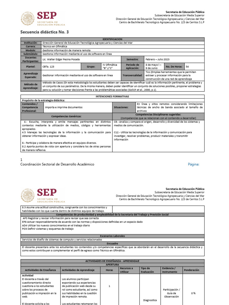 Secuencia Didáctica ECA 3: Ofimática | PDF | Arte | Informática