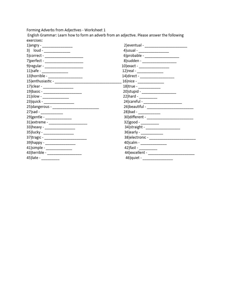 Adverb Formation from Adjectives Worksheet | PDF | Teaching Methods ...