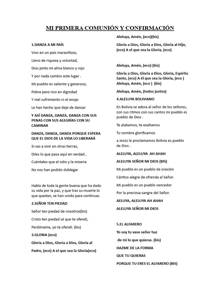 Canciones Primera Comunión y Confirmación | PDF