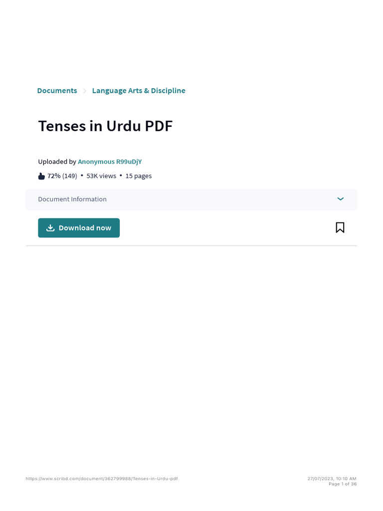Tenses in Urdu PDF PDF Grammatical Tense Verb | PDF