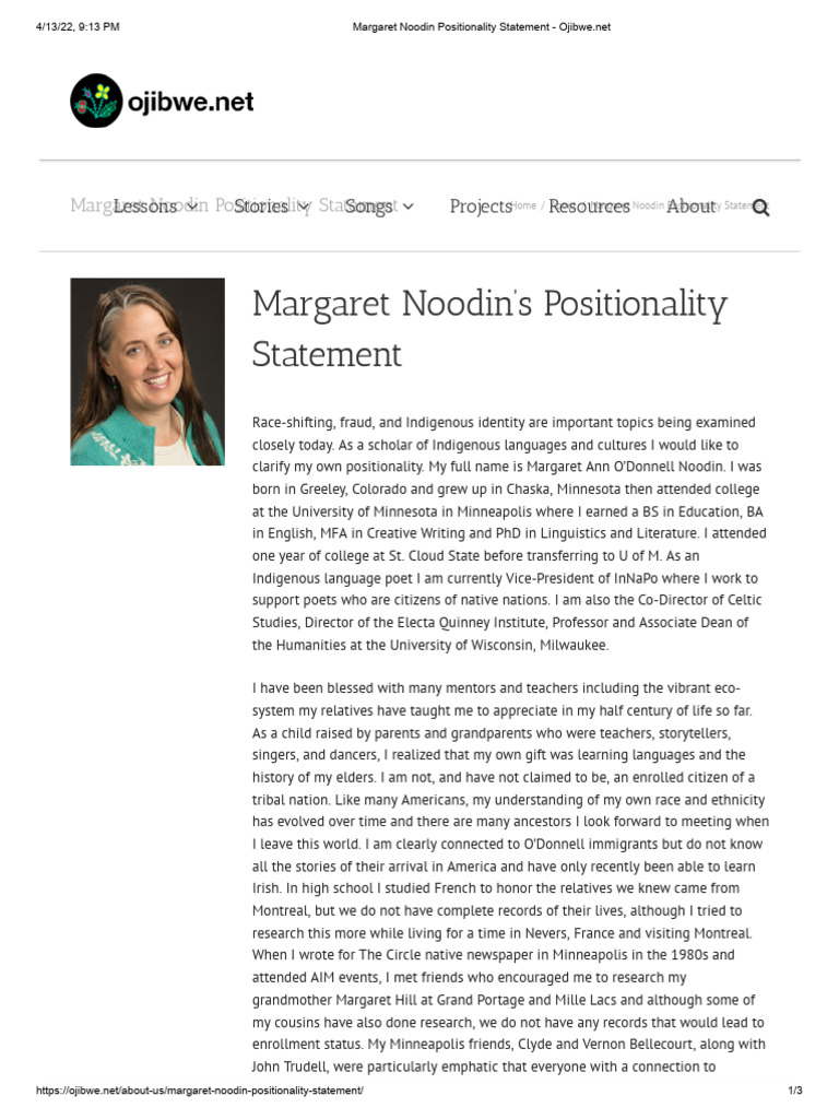 Margaret Noodin's Positionality Statement | PDF | Great Lakes Tribes ...