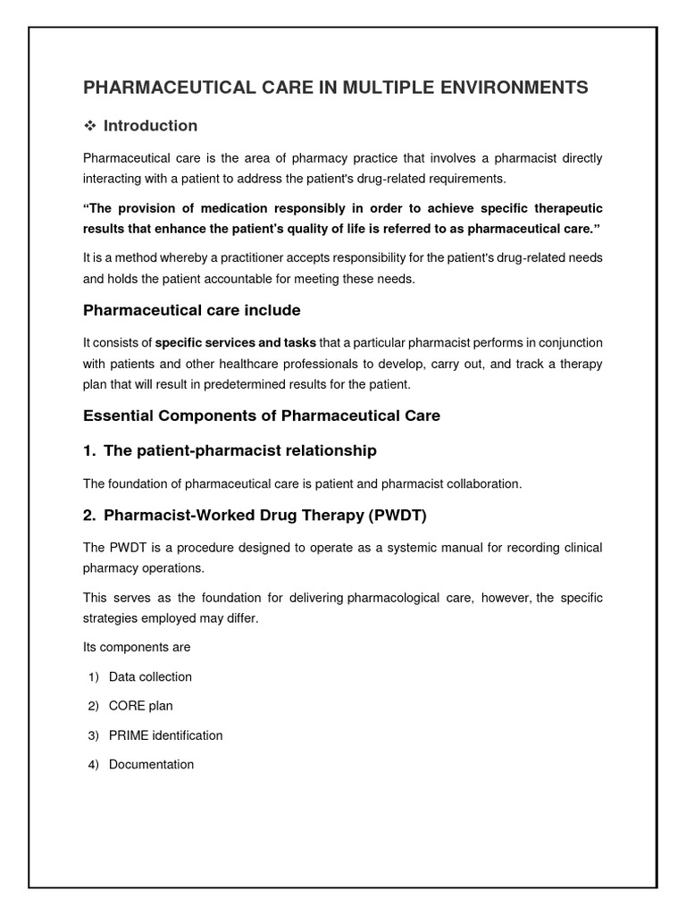 Pharmaceutical Care Across Settings | PDF | Self-Improvement