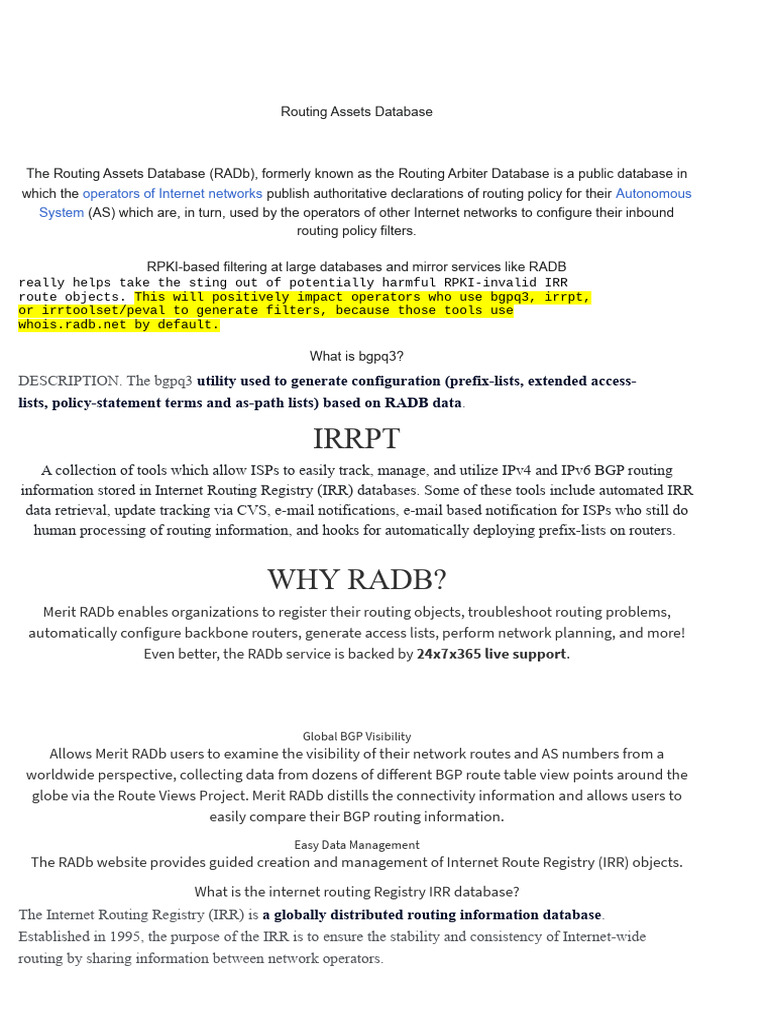 RADB | PDF | Routing | Internet