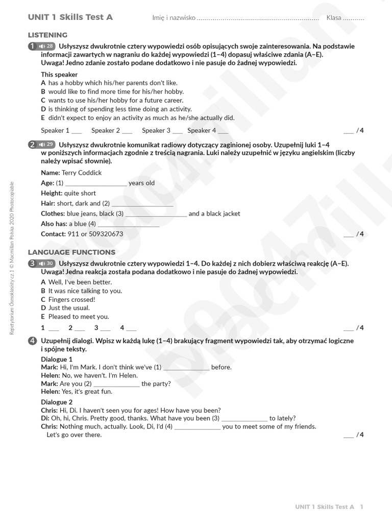 (Template) Unit 1 Skills Test A | PDF