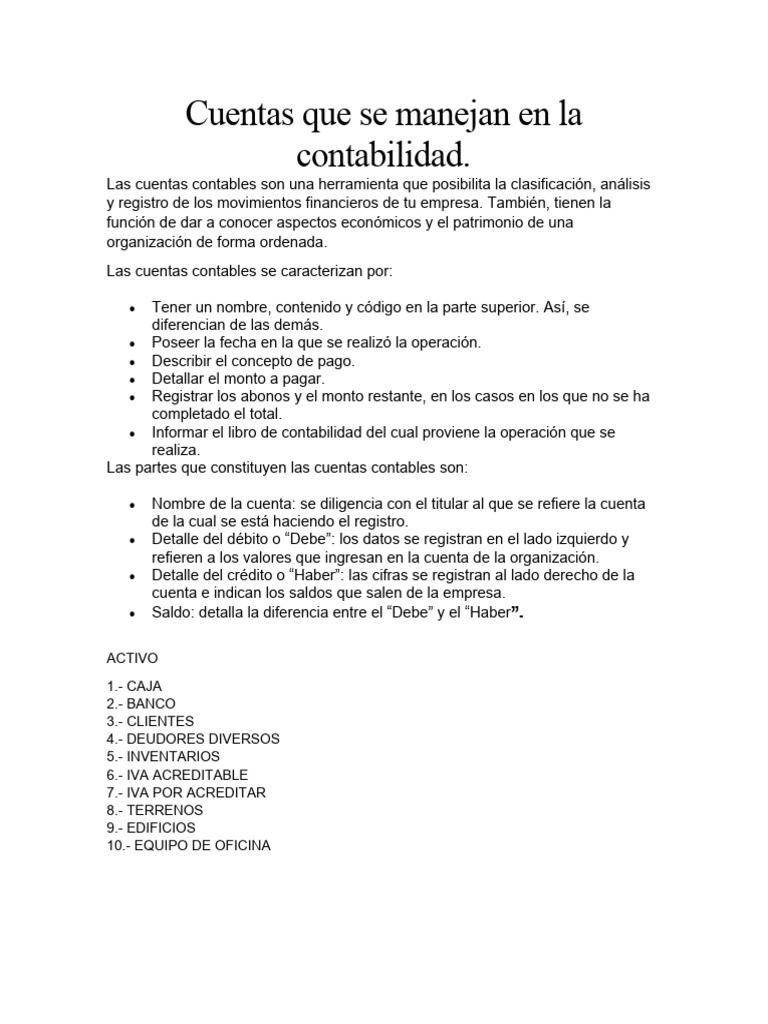 1 Cuentas Que Se Manejan en La Contabilidad 9 | PDF
