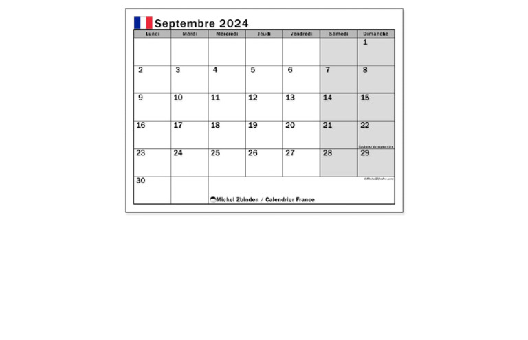 Calendrier annuel 2024 - France - Michel Zbinden FR