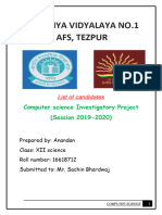 Kendriya Vidyalaya No.1 Afs, Tezpur: Computer Science Investigatory Project (Session 2019-2020)
