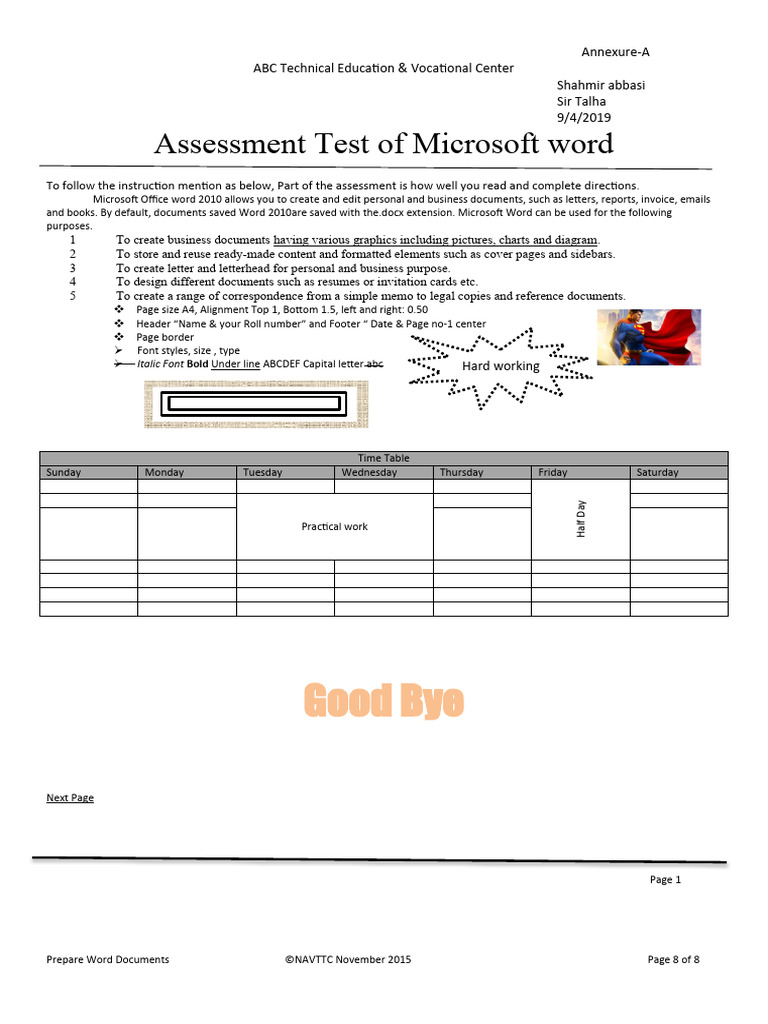 Assessment Test of Microsoft Word | PDF | Microsoft Word | Typography