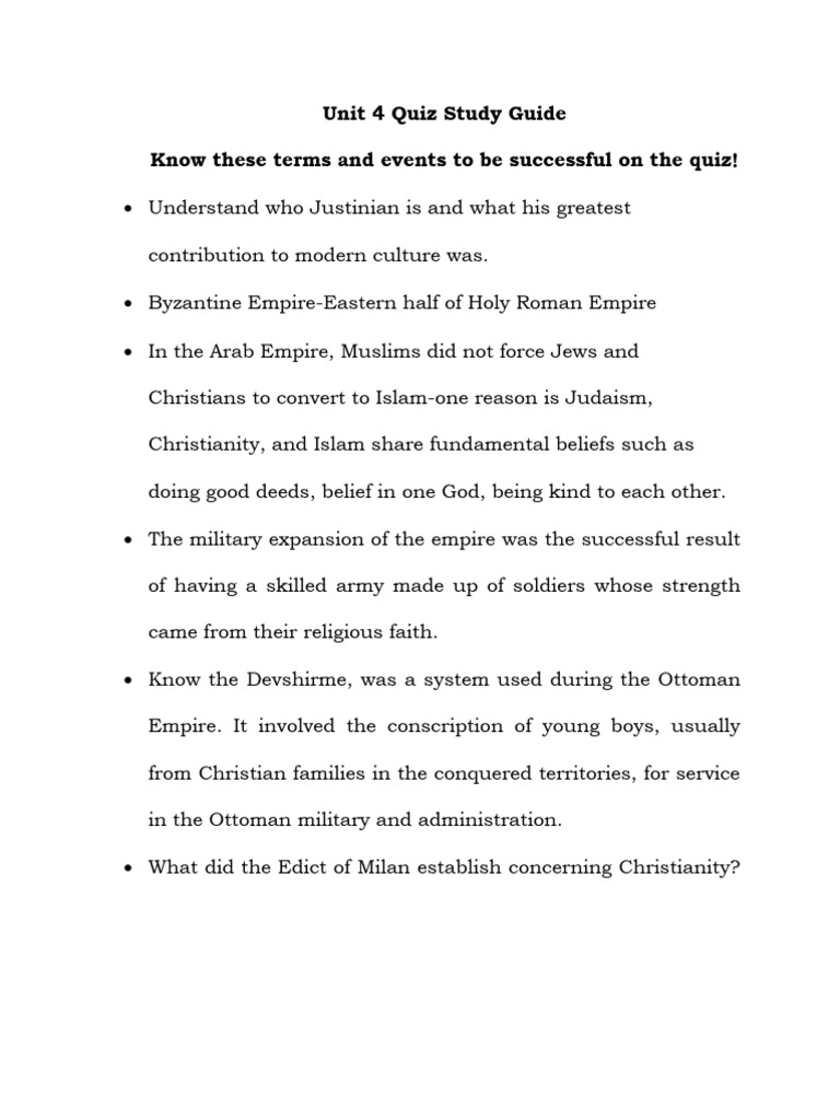 Unit 4 Quiz Study Guide | PDF