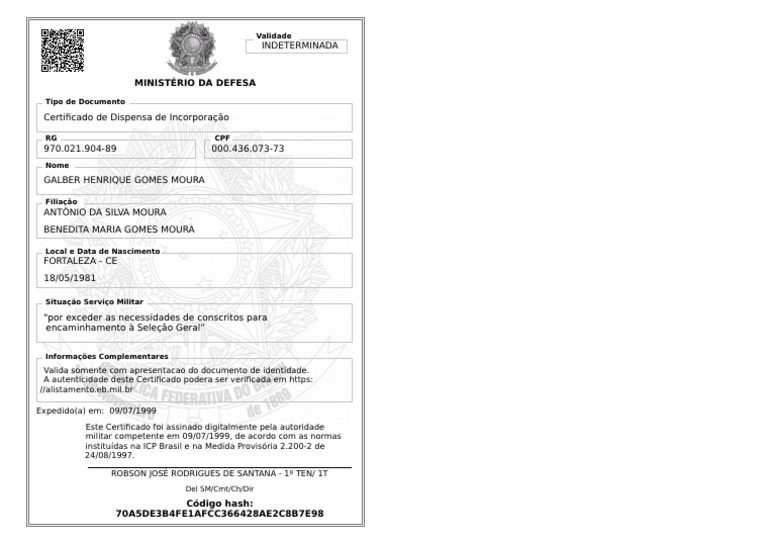 Certificado de Reservista | PDF