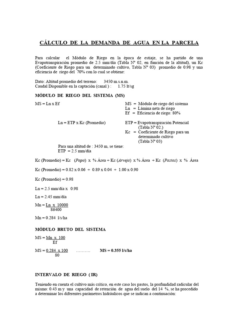 Cálculo de Demanda de Agua para Riego | PDF | Tecnología