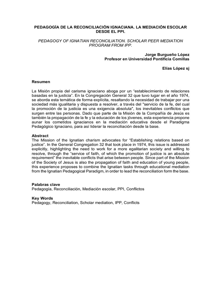 Pedagogia de La Reconciliacion Ignaciana PDF Mediación Conflicto (proceso)