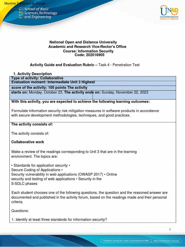 Activities Guide and Evaluation Rubric - Unit 3 - Task 4 - Penetration ...