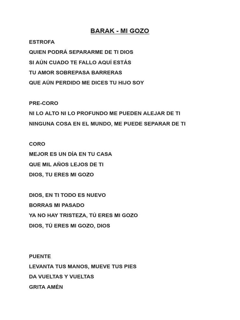 Barak Mi Gozo Letra Pdf