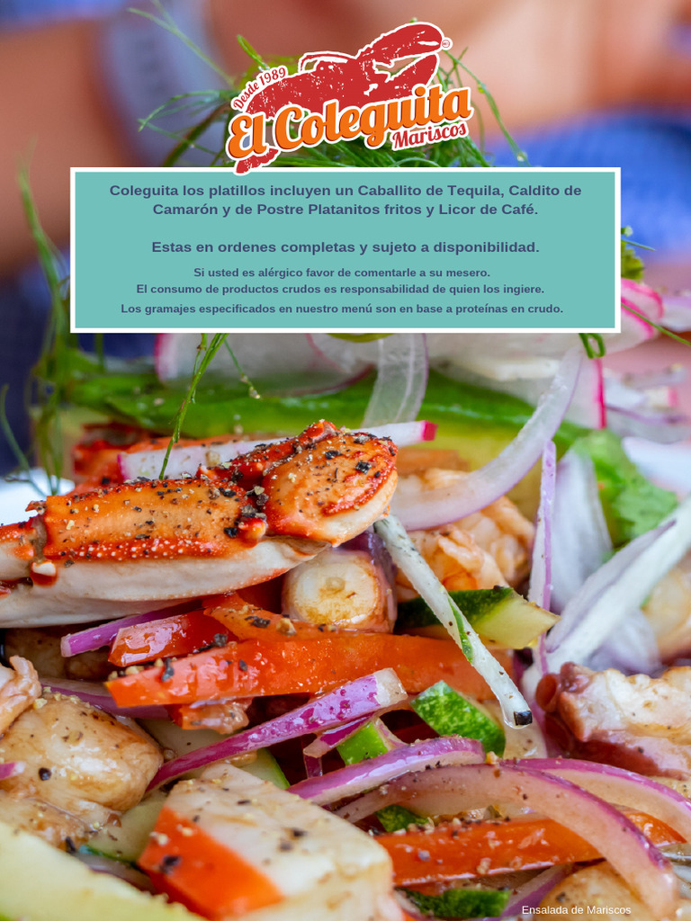 Menú de Mariscos y Bebidas Coleguita | PDF