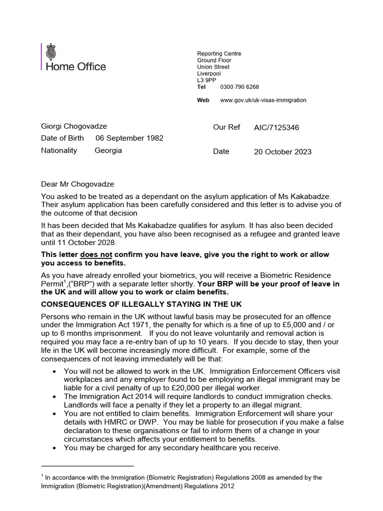 Reporting Centre Ground Floor Union Street Liverpool L3 9PP Tel 0300