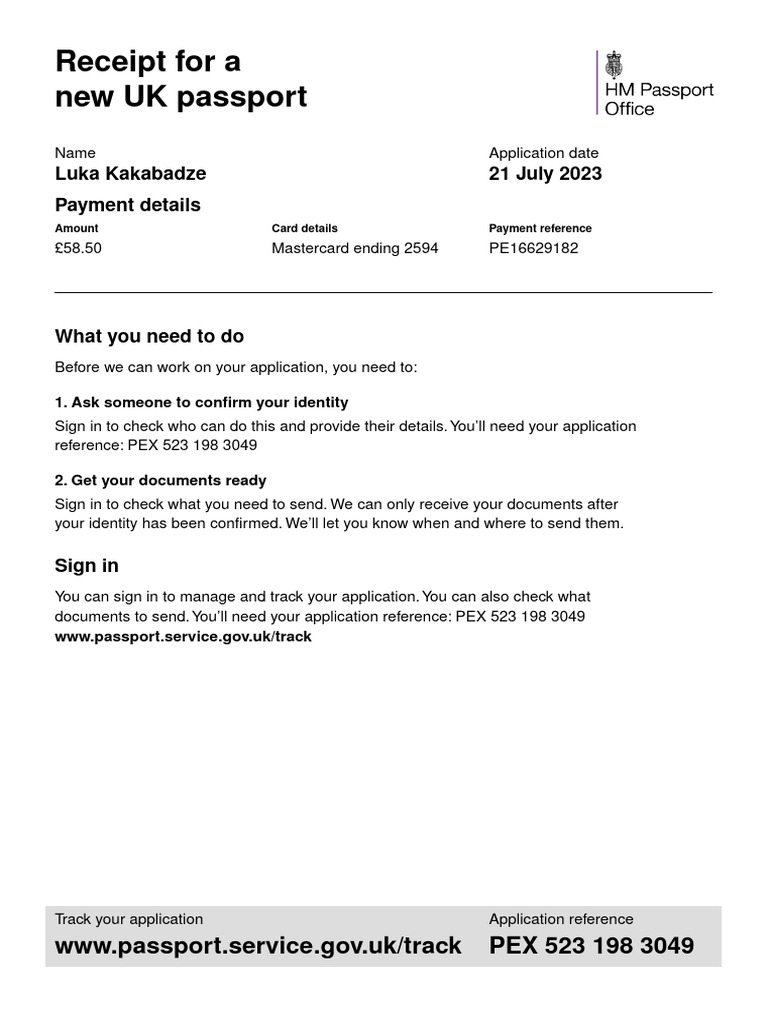 Passport application receipt pex 523 198 3049 2023 07 21 pdf
