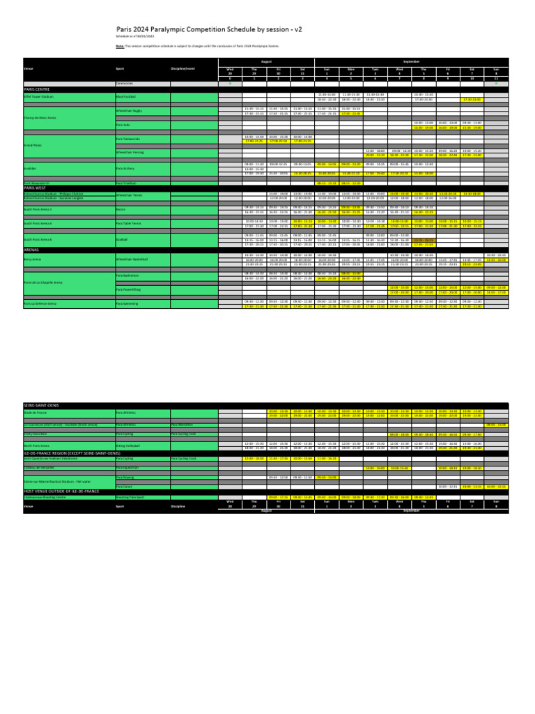 Paralympics Competition Schedule by Events V1 PDF