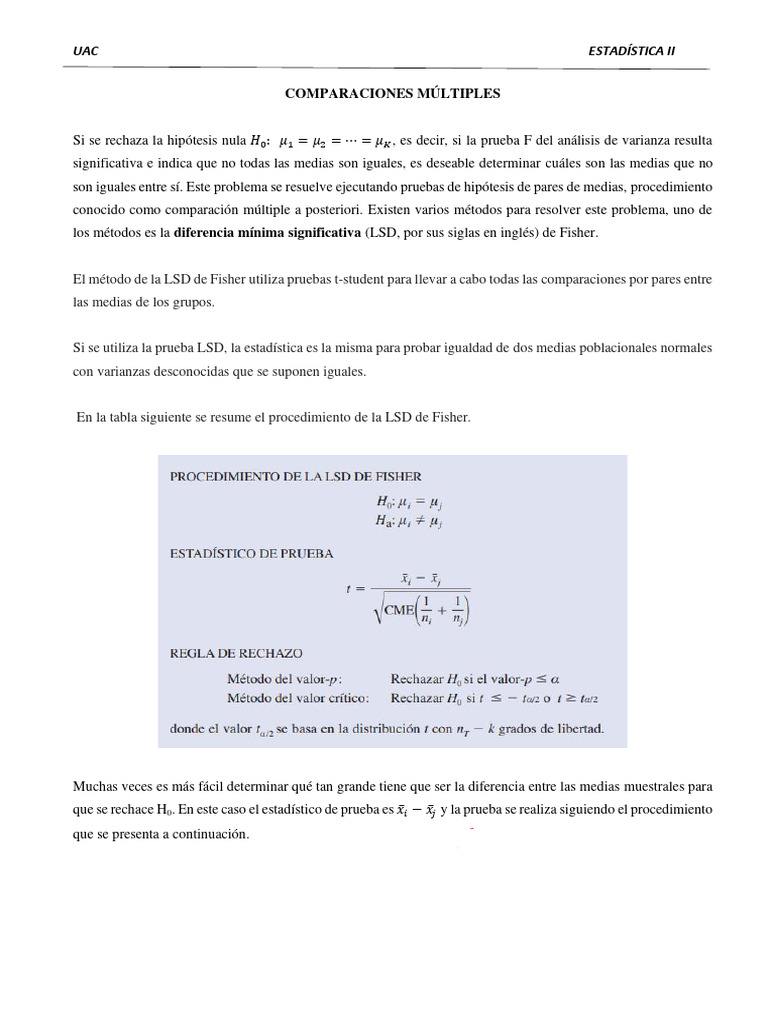 5 Comparaciones Múltiples | PDF | Análisis de variación | Estadísticas